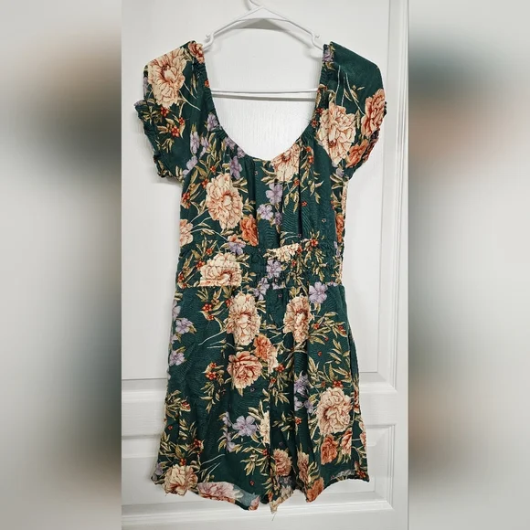 American eagle small green floral spring short sleeve elastic waist romper - Picture 5 of 10